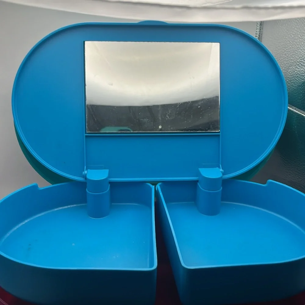 Vintage Caboodles Oval Make Up Organizer Storage Travel Case Maroon Teal 90s